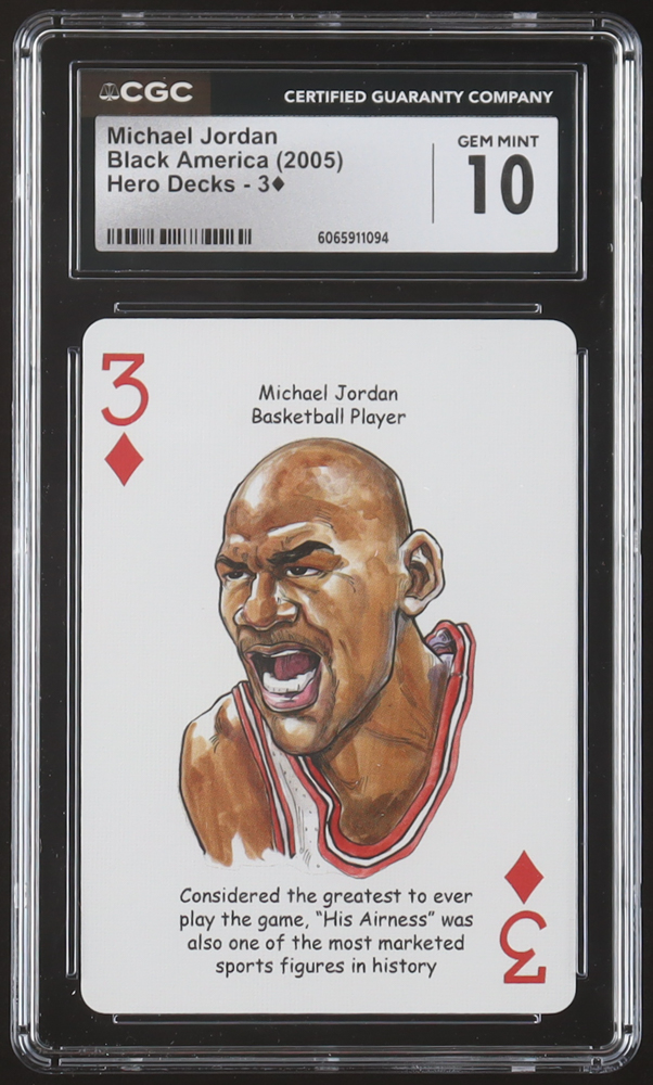 Michael Jordan 2005 Hero Decks Black America Three of Diamonds Playing Card (CGC 10) at PristineAuction.com Michael Jordan 2005 Hero Decks Black America Three of Diamonds Playing Card (CGC 10) at PristineAuction.com