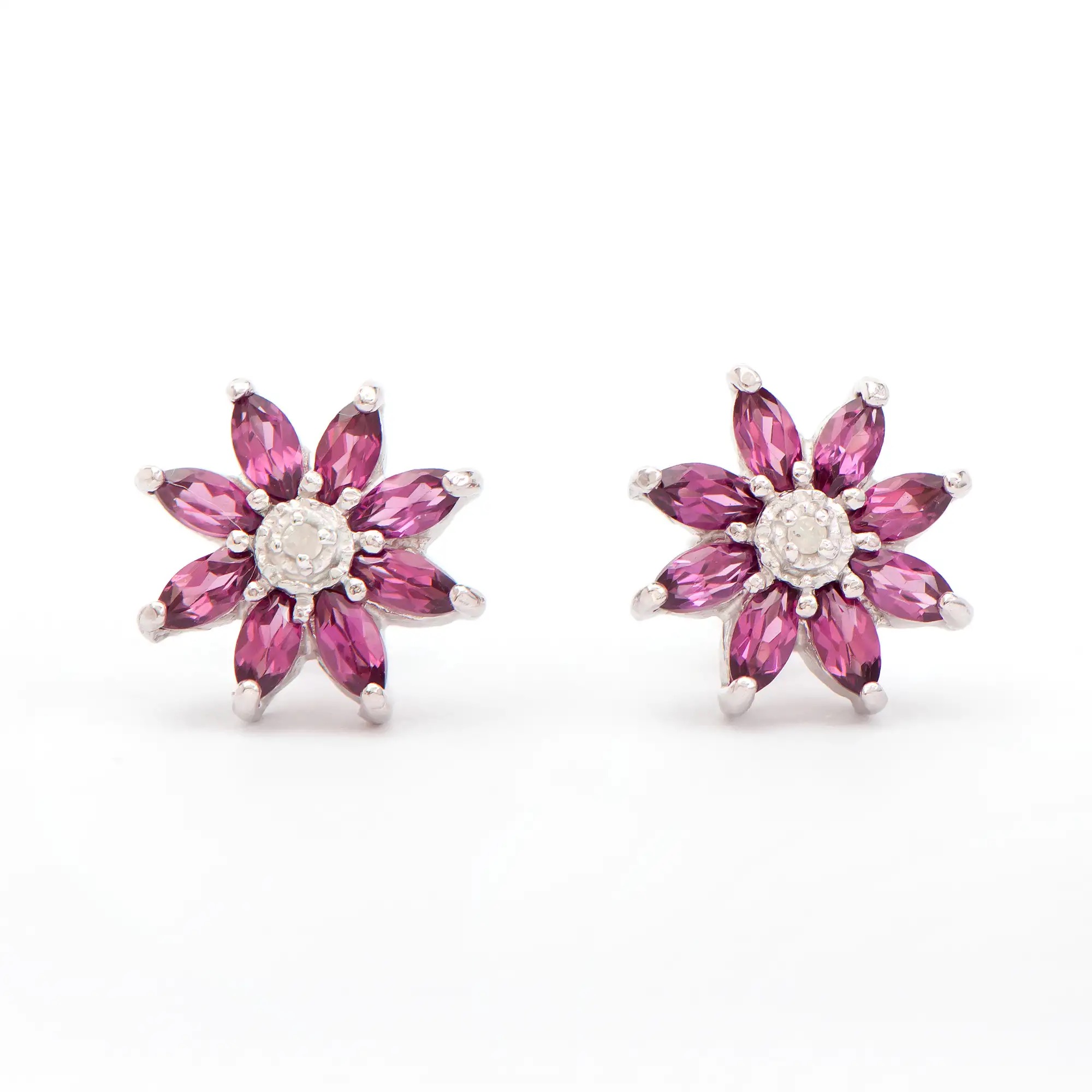 1.22 CTW Natural Diamonds & Rhodolite Garnet Rhodium Plated Designer Earrings | Estimated Retail Value: $1,289 (AMG) at PristineAuction.com 1.22 CTW Natural Diamonds & Rhodolite Garnet Rhodium Plated Designer Earrings | Estimated Retail Value: $1,289 (AMG) at PristineAuction.com