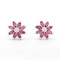 1.22 CTW Natural Diamonds & Rhodolite Garnet Rhodium Plated Designer Earrings | Estimated Retail Value: $1,289 (AMG) at PristineAuction.com
