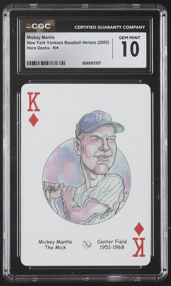 Mickey Mantle 2005 Hero Decks New York Yankees Baseball Heroes King of Diamonds Playing Card (CGC 10) at PristineAuction.com Mickey Mantle 2005 Hero Decks New York Yankees Baseball Heroes King of Diamonds Playing Card (CGC 10) at PristineAuction.com