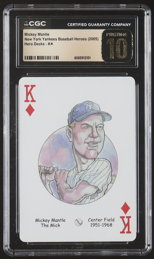 Mickey Mantle 2005 Hero Decks New York Yankees Baseball Heroes King of Diamonds Playing Card (CGC 10 | Pristine Black Label) at PristineAuction.com Mickey Mantle 2005 Hero Decks New York Yankees Baseball Heroes King of Diamonds Playing Card (CGC 10 | Pristine Black Label) at PristineAuction.com