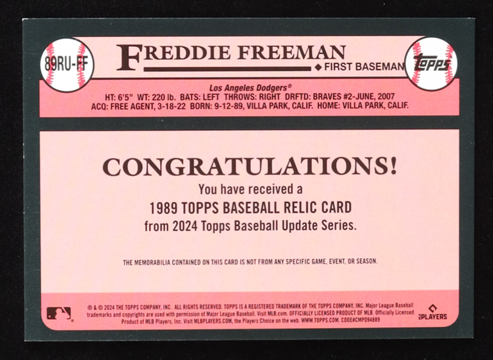 Freddie Freeman 2024 Topps Update '89 Topps Relics #89RUFF at PristineAuction.com Freddie Freeman 2024 Topps Update '89 Topps Relics #89RUFF at PristineAuction.com