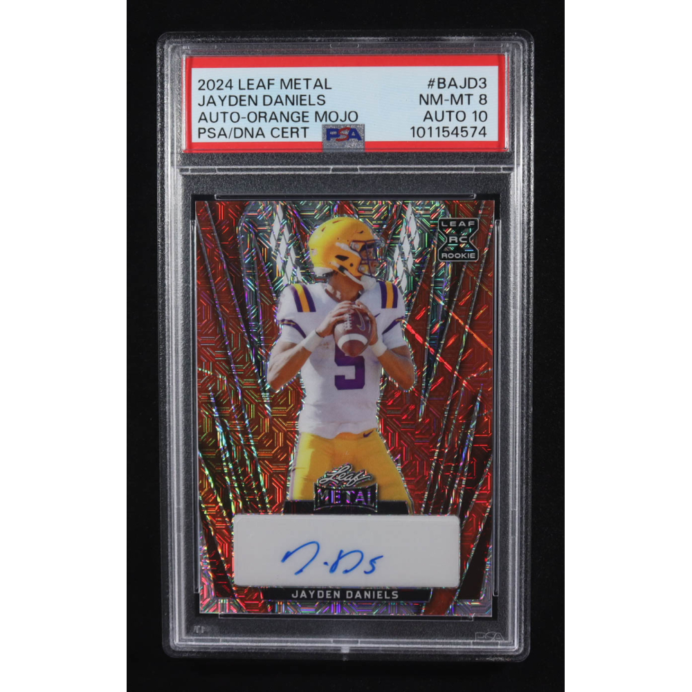 Jayden Daniels 2024 Leaf Metal Autograph Orange Mojo #BAJD3 #2/3 RC (PSA 8 | Auto 10) at PristineAuction.com