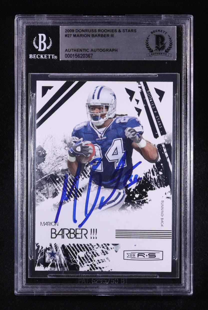 Marion Barber III 2009 Donruss Rookies & Stars #27 (Beckett Authentic Auto) at PristineAuction.com Marion Barber III 2009 Donruss Rookies & Stars #27 (Beckett Authentic Auto) at PristineAuction.com