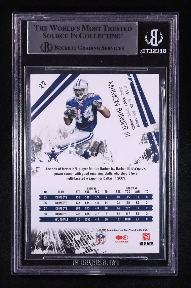 Marion Barber III 2009 Donruss Rookies & Stars #27 (Beckett Authentic Auto) at PristineAuction.com Marion Barber III 2009 Donruss Rookies & Stars #27 (Beckett Authentic Auto) at PristineAuction.com