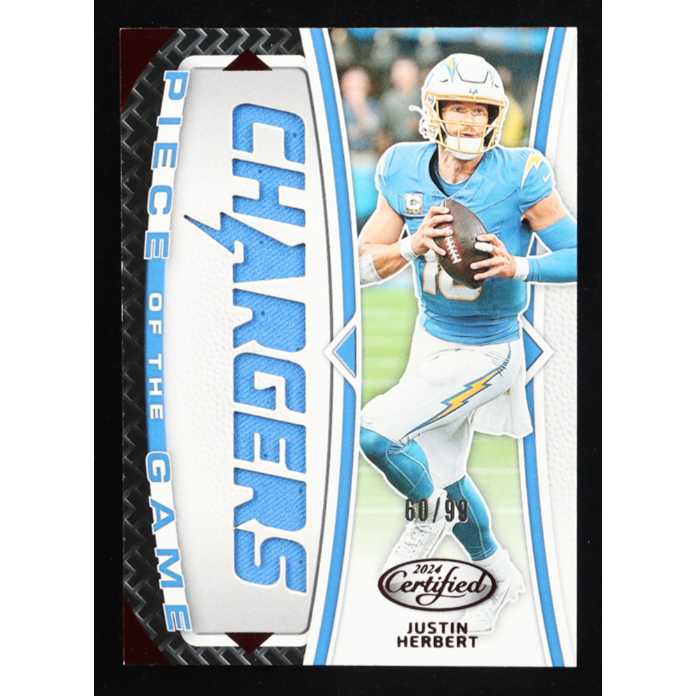 Justin Herbert 2024 Certified Piece of the Game Red #14 #60/99 at PristineAuction.com