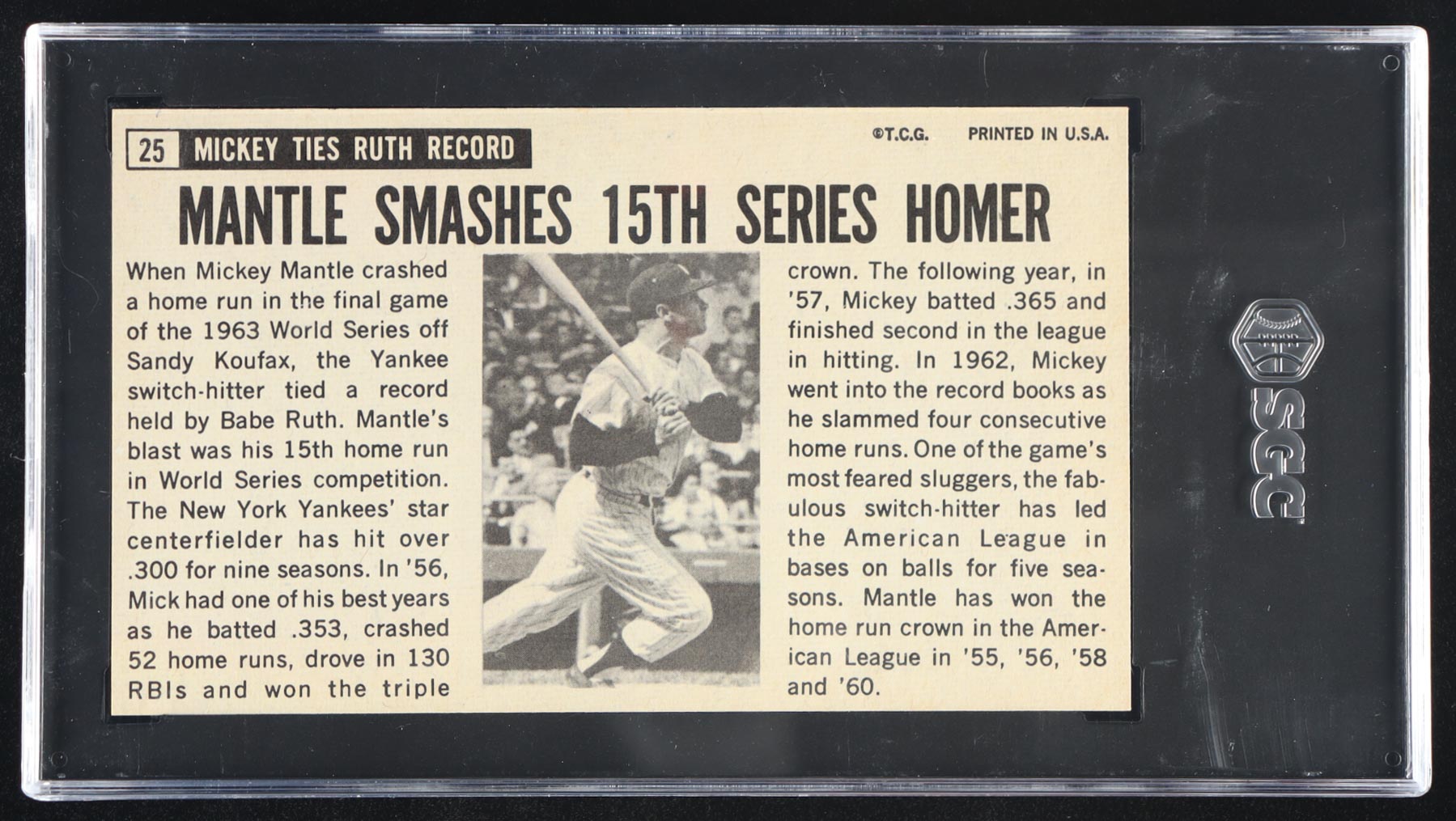 Mickey Mantle 1964 Topps Giants Jumbo #25 (SGC 7.5) at PristineAuction.com Mickey Mantle 1964 Topps Giants Jumbo #25 (SGC 7.5) at PristineAuction.com