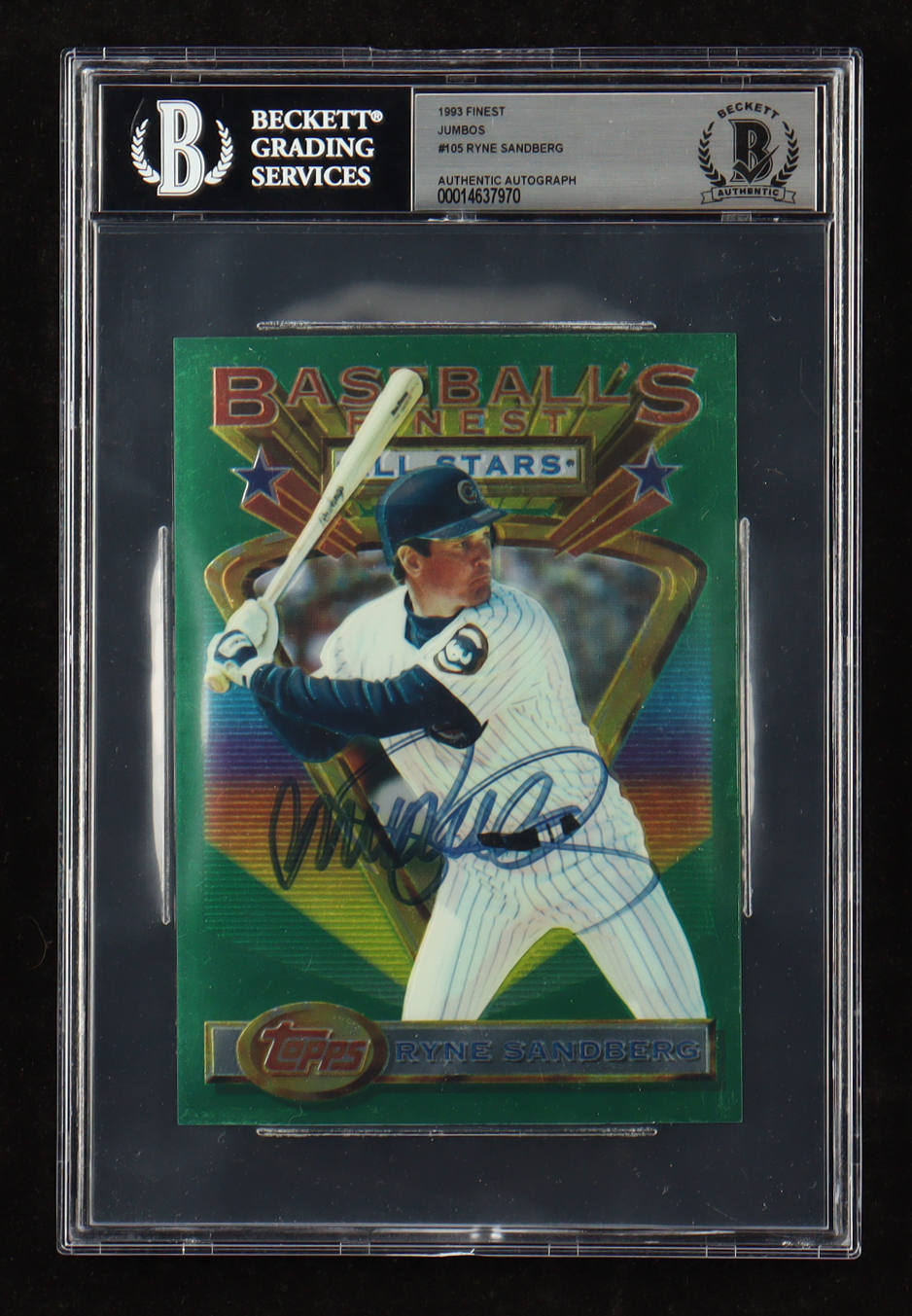 Ryne Sandberg Signed 1993 Topps Baseball's Finest #105 Jumbo Card (BGS) at PristineAuction.com Ryne Sandberg Signed 1993 Topps Baseball's Finest #105 Jumbo Card (BGS) at PristineAuction.com
