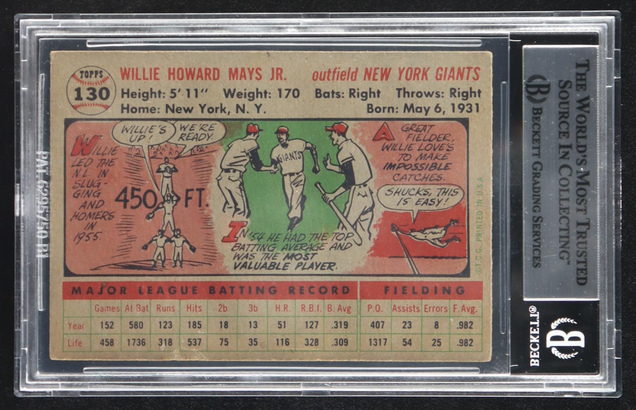 Willie Mays 1956 Topps #130 (Beckett 4) at PristineAuction.com Willie Mays 1956 Topps #130 (Beckett 4) at PristineAuction.com