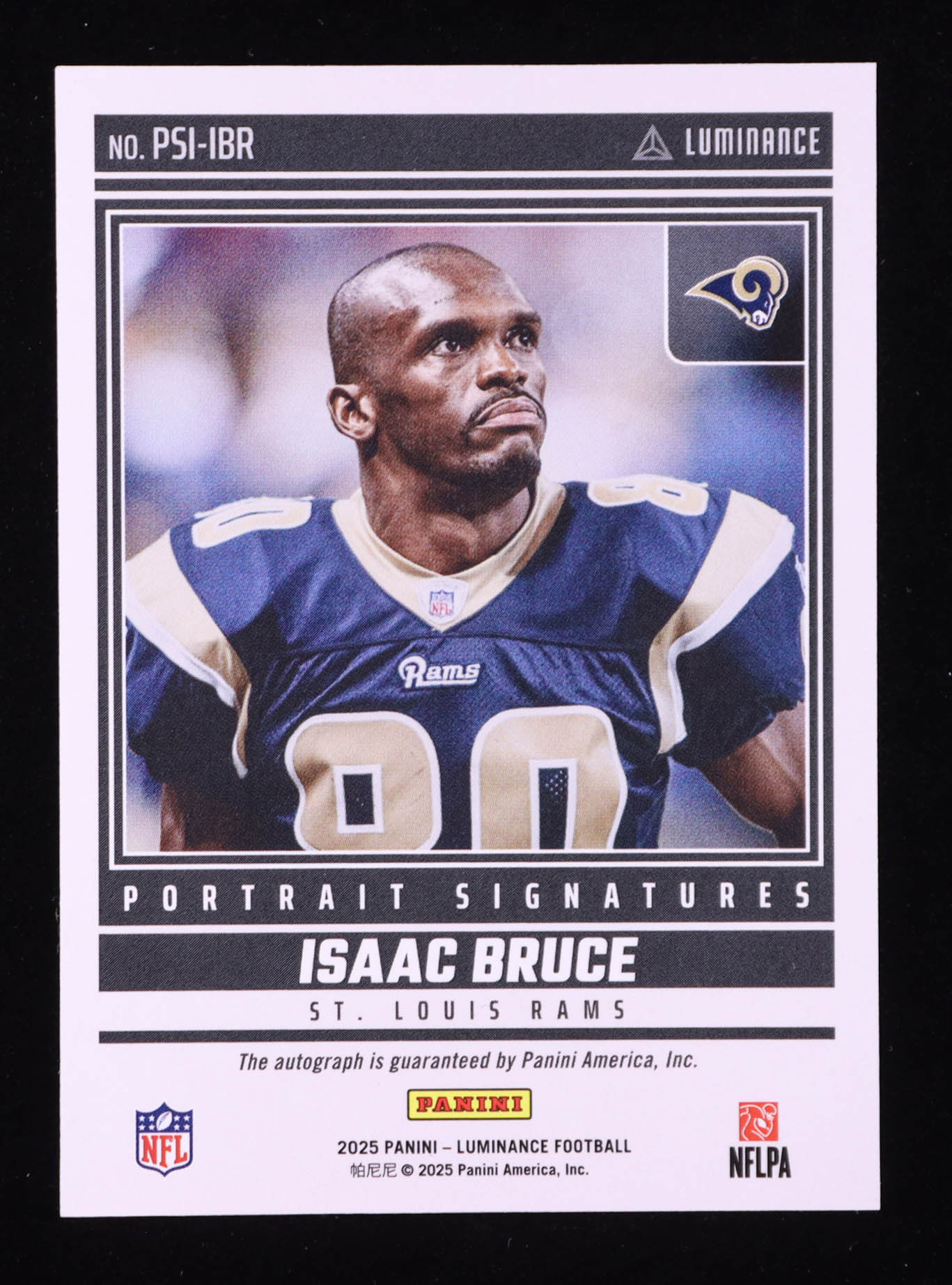 Isaac Bruce 2025 Panini Luminance Portrait Signatures #10 #080/100 at PristineAuction.com Isaac Bruce 2025 Panini Luminance Portrait Signatures #10 #080/100 at PristineAuction.com