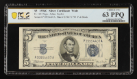 1934-C U.S. $5 Silver Certificate "Wide" - Fr. 1653 (PA Block) Signed: Julian / Snyder (PCGS Choice Unc 63 PPQ) at PristineAuction.com