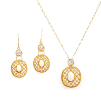 1.28 CTW Natural Diamonds & Opal 18K Gold Plated Designer Earring & Necklace Set  | Estimated Retail Value: $1,839 (AMG) at PristineAuction.com