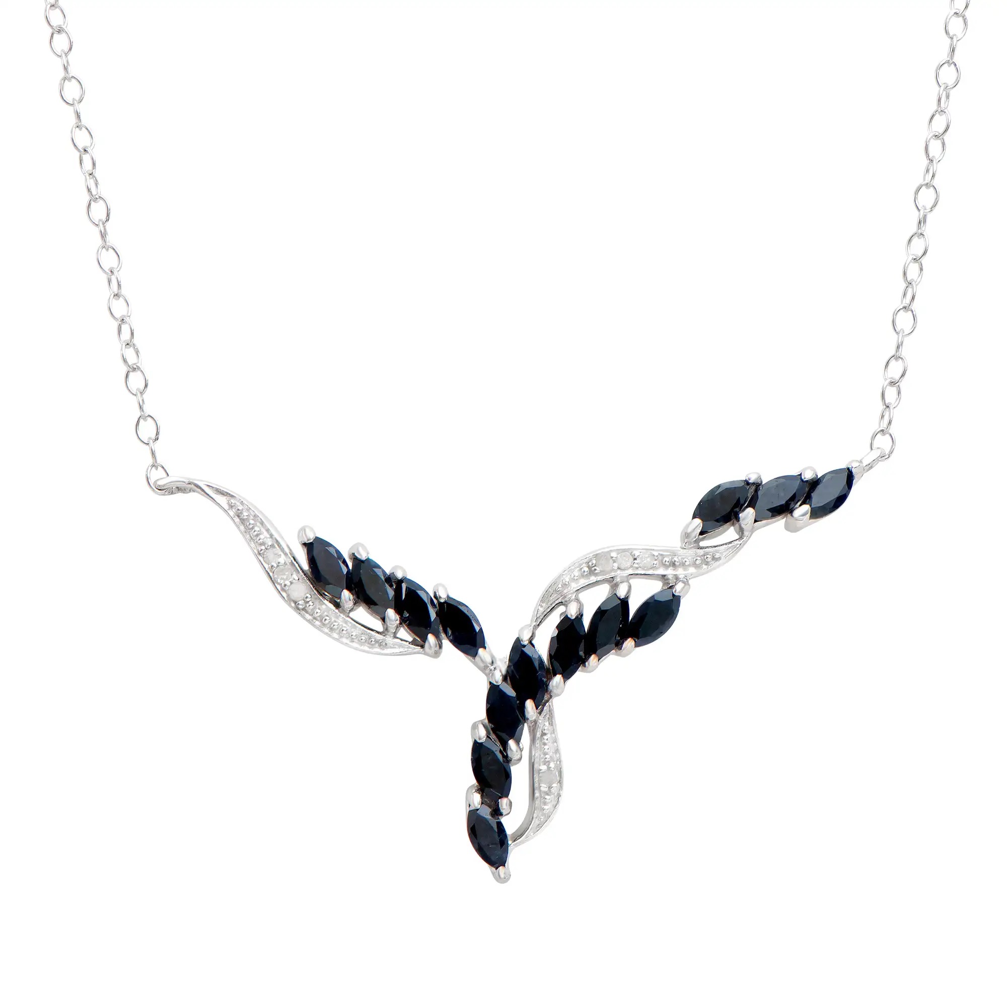 2.75 CTW Natural Diamonds & Sapphire Rhodium Plated Designer Necklace | Estimated Retail Value: $1,799 (AMG) at PristineAuction.com 2.75 CTW Natural Diamonds & Sapphire Rhodium Plated Designer Necklace | Estimated Retail Value: $1,799 (AMG) at PristineAuction.com