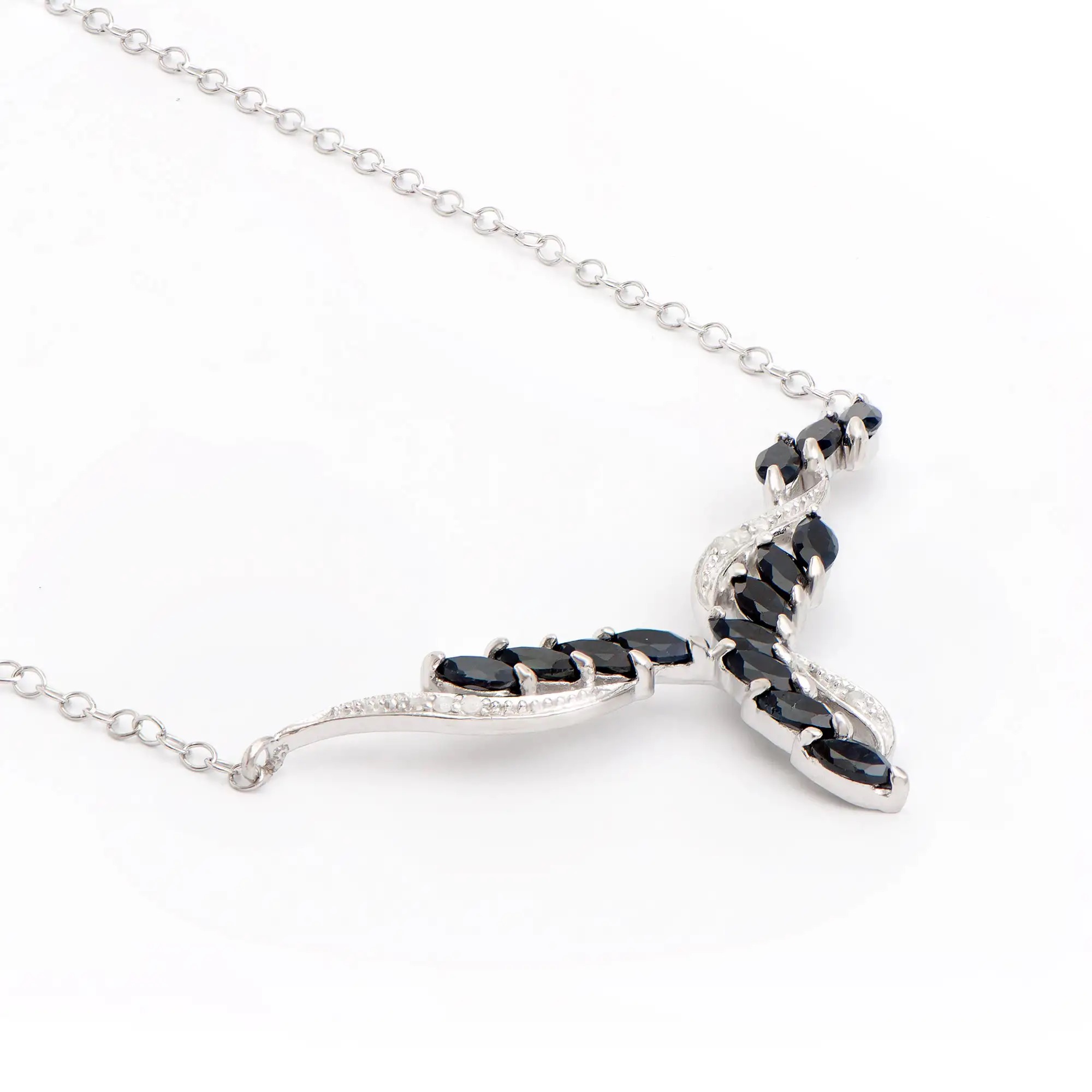 2.75 CTW Natural Diamonds & Sapphire Rhodium Plated Designer Necklace | Estimated Retail Value: $1,799 (AMG) at PristineAuction.com 2.75 CTW Natural Diamonds & Sapphire Rhodium Plated Designer Necklace | Estimated Retail Value: $1,799 (AMG) at PristineAuction.com