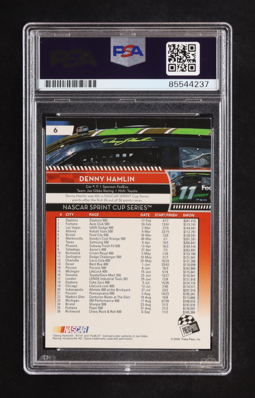 Denny Hamlin Signed 2009 Press Pass Red #6 (PSA) at PristineAuction.com Denny Hamlin Signed 2009 Press Pass Red #6 (PSA) at PristineAuction.com