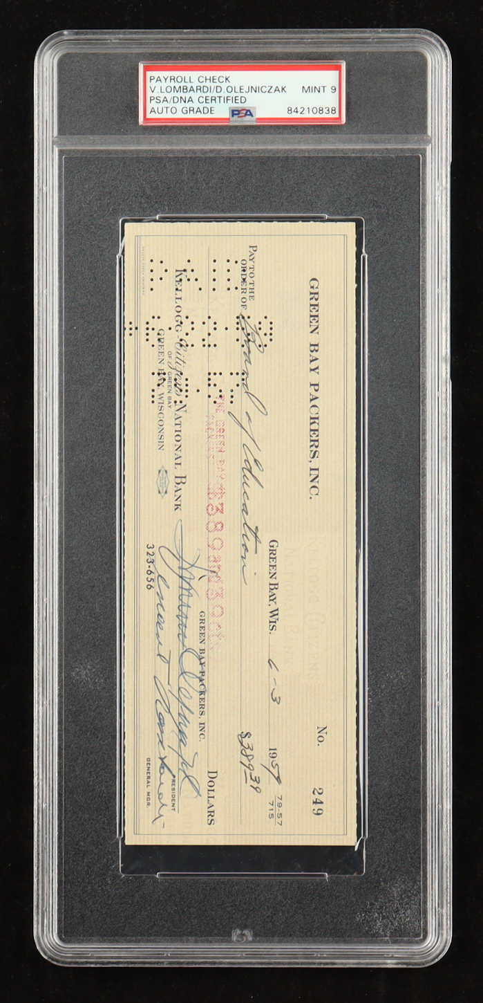 Vince Lombardi & Dominic Olejniczak Signed 1959 Bank Check (PSA) at PristineAuction.com Vince Lombardi & Dominic Olejniczak Signed 1959 Bank Check (PSA) at PristineAuction.com