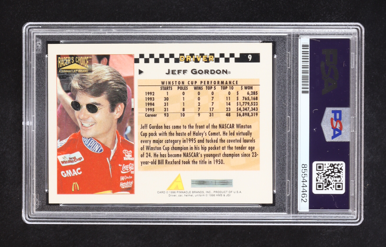 Jeff Gordon Signed 1996 Racer's Choice #9 (PSA) at PristineAuction.com Jeff Gordon Signed 1996 Racer's Choice #9 (PSA) at PristineAuction.com