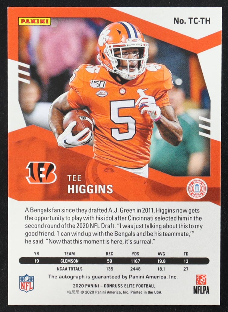 Tee Higgins 2020 Panini Donruss Elite Turn Of The Century Autographs #TC-TH RC #063/149 at PristineAuction.com Tee Higgins 2020 Panini Donruss Elite Turn Of The Century Autographs #TC-TH RC #063/149 at PristineAuction.com