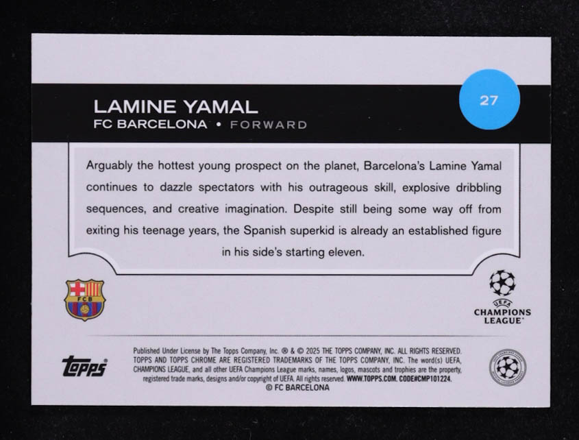 Lamine Yamal 2024-25 Topps Chrome UEFA Future Stars #27 RC at PristineAuction.com Lamine Yamal 2024-25 Topps Chrome UEFA Future Stars #27 RC at PristineAuction.com