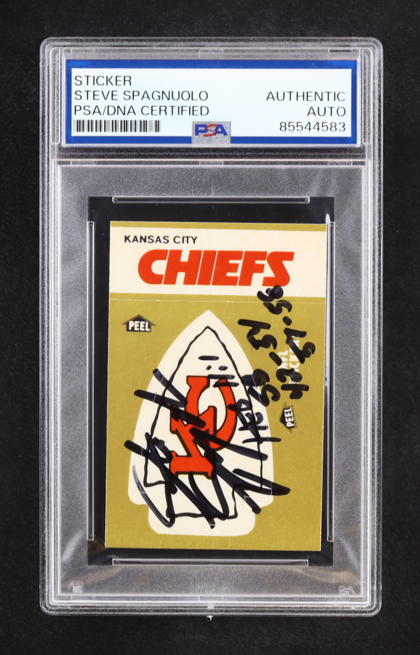 Steve Spagnuolo Signed 1983 Chiefs Schedule Sticker Inscribed "42-54" & "57-58" (PSA) at PristineAuction.com Steve Spagnuolo Signed 1983 Chiefs Schedule Sticker Inscribed "42-54" & "57-58" (PSA) at PristineAuction.com