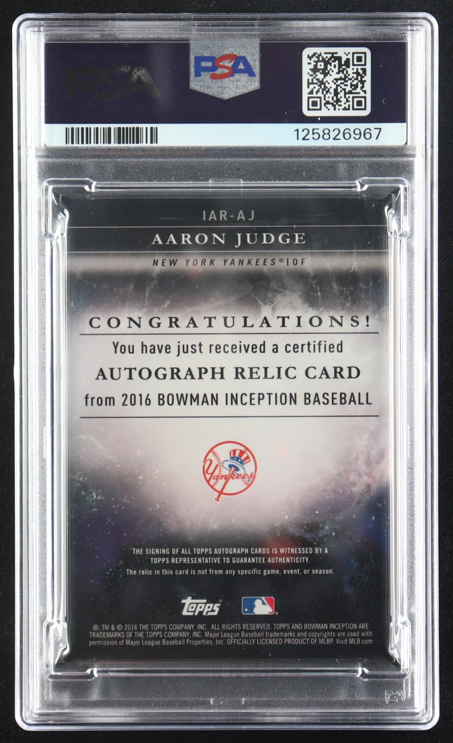 Aaron Judge 2016 Bowman Inception Relic Autographs Gold #IARAJ #23/25 RC (PSA Authentic | Auto 10) at PristineAuction.com Aaron Judge 2016 Bowman Inception Relic Autographs Gold #IARAJ #23/25 RC (PSA Authentic | Auto 10) at PristineAuction.com