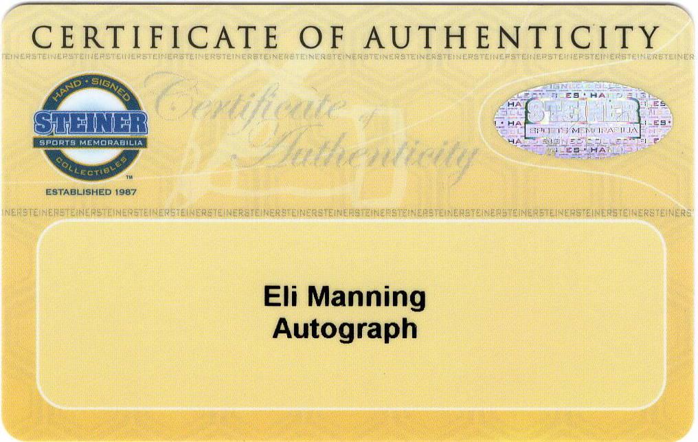 Eli Manning Signed Giants 8x10 Photo (Steiner) at PristineAuction.com Eli Manning Signed Giants 8x10 Photo (Steiner) at PristineAuction.com