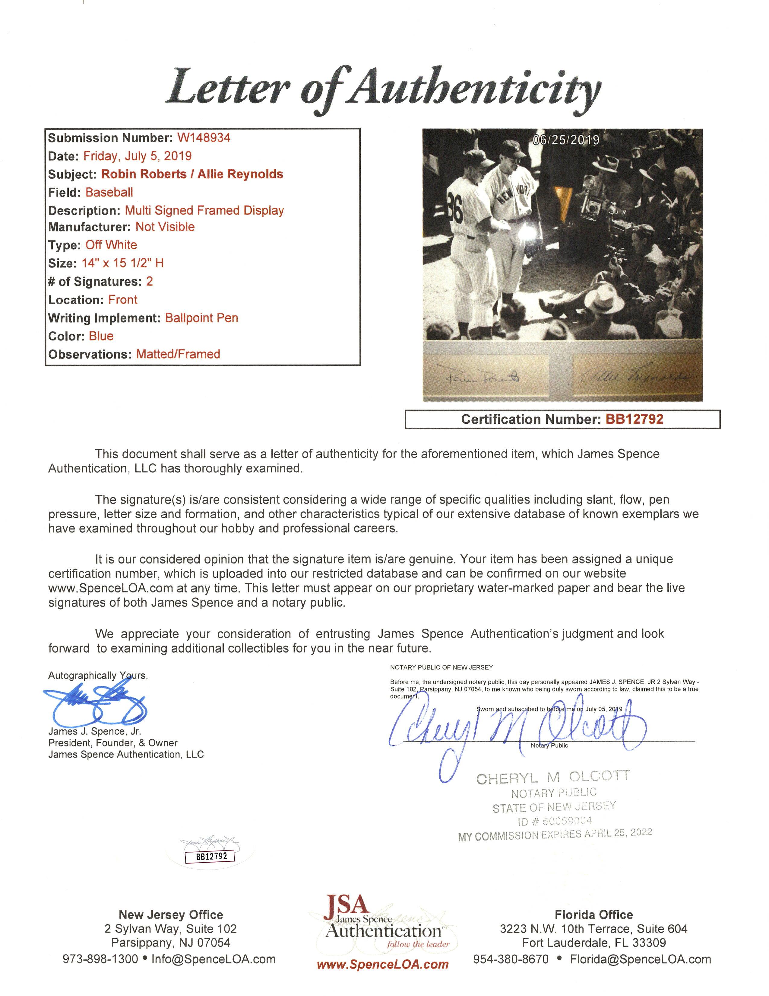 Robin Roberts & Allie Reynolds Signed Custom Framed Cut Display (JSA) at PristineAuction.com Robin Roberts & Allie Reynolds Signed Custom Framed Cut Display (JSA) at PristineAuction.com