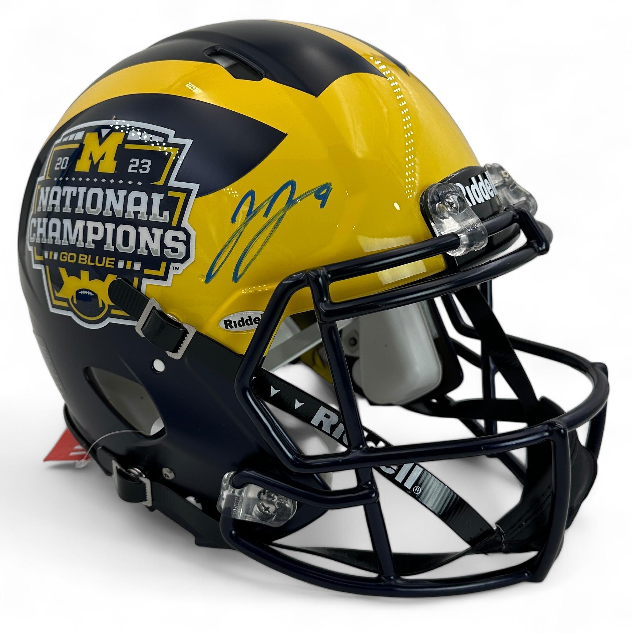 JJ McCarthy Signed Michigan Wolverines National Champions Logo Full-Size Authentic On-Field Speed Helmet (Beckett) at PristineAuction.com JJ McCarthy Signed Michigan Wolverines National Champions Logo Full-Size Authentic On-Field Speed Helmet (Beckett) at PristineAuction.com