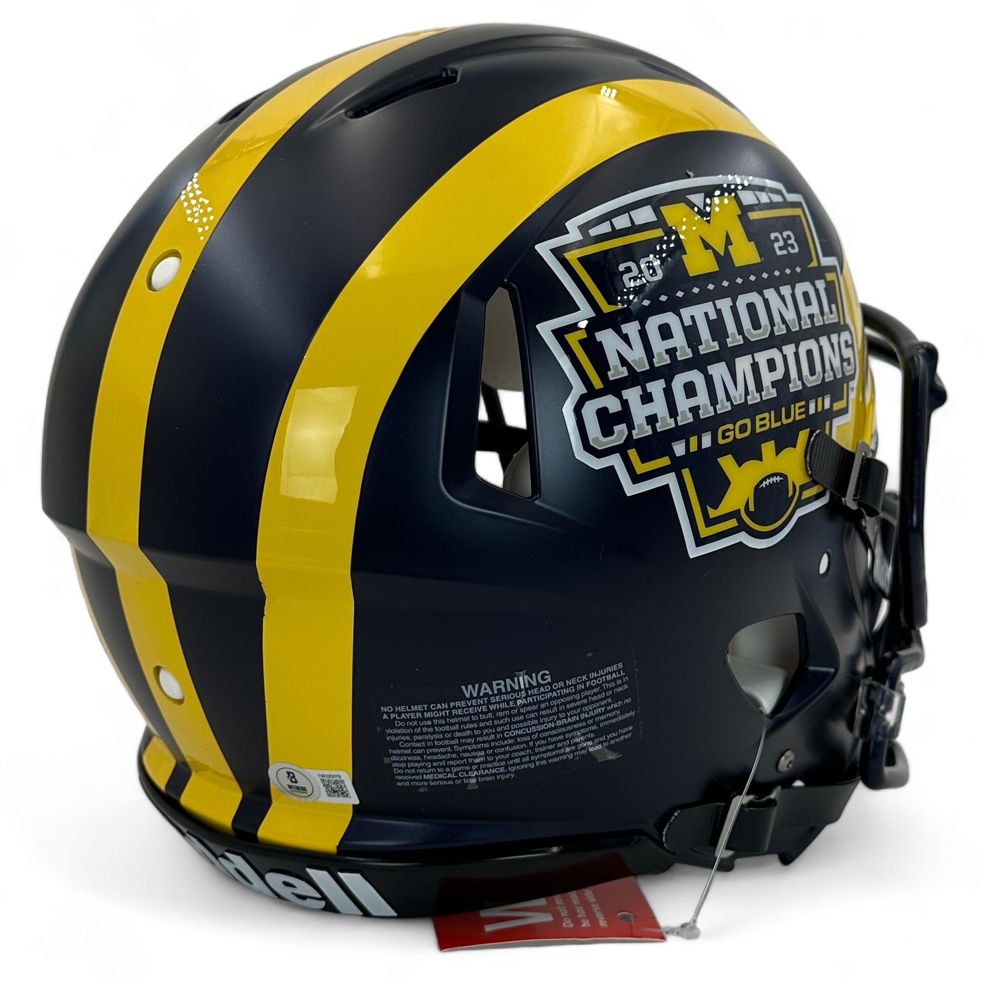 JJ McCarthy Signed Michigan Wolverines National Champions Logo Full-Size Authentic On-Field Speed Helmet (Beckett) at PristineAuction.com JJ McCarthy Signed Michigan Wolverines National Champions Logo Full-Size Authentic On-Field Speed Helmet (Beckett) at PristineAuction.com