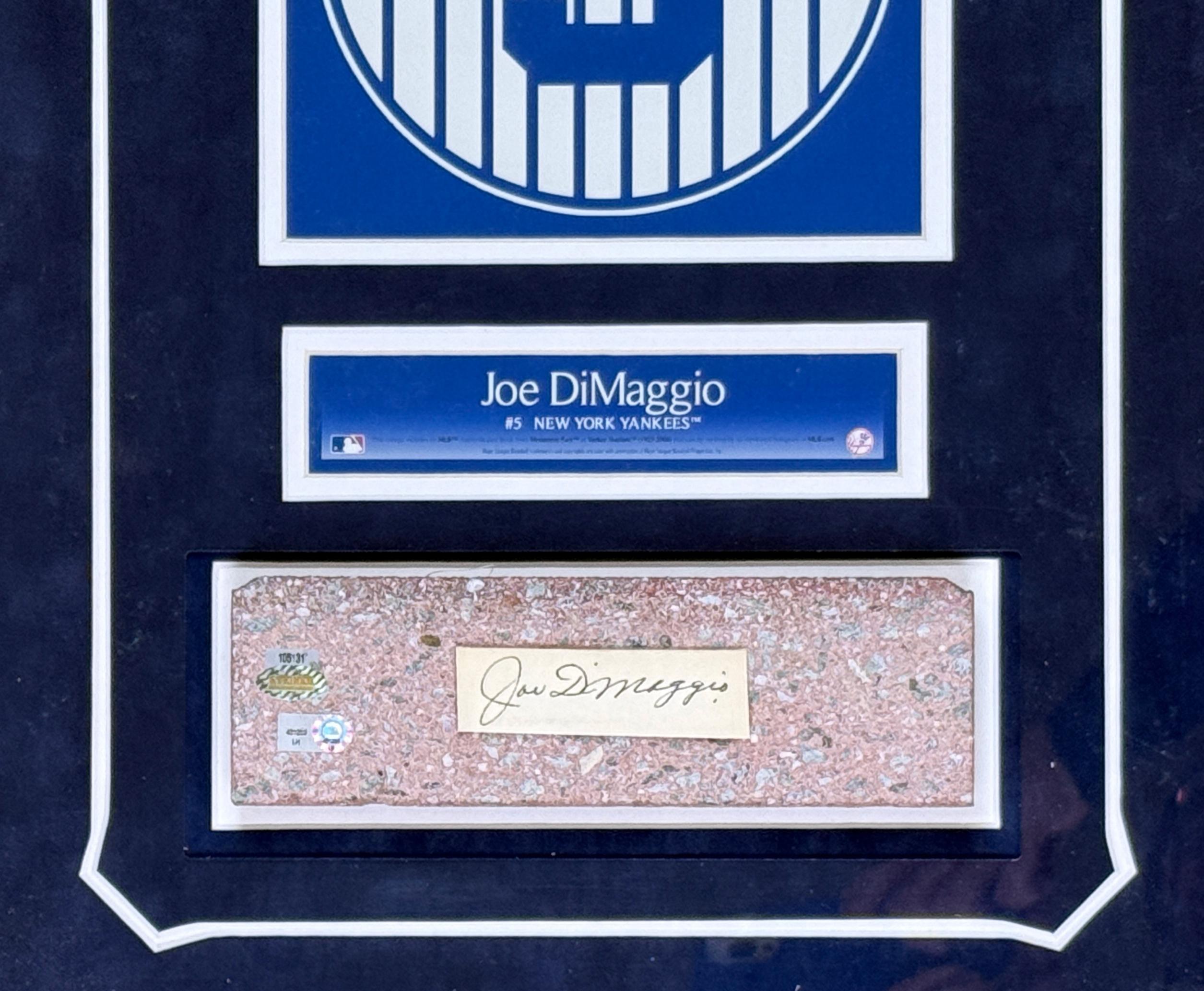 Joe DiMaggio Signed Chit Custom Framed Display with Yankee Stadium Monument Park Brick (JSA & MLB) at PristineAuction.com Joe DiMaggio Signed Chit Custom Framed Display with Yankee Stadium Monument Park Brick (JSA & MLB) at PristineAuction.com