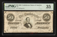 1864 Confederate $50 Currency Note, 1st Series T-66 (PMG Choice Very Fine 35) at PristineAuction.com