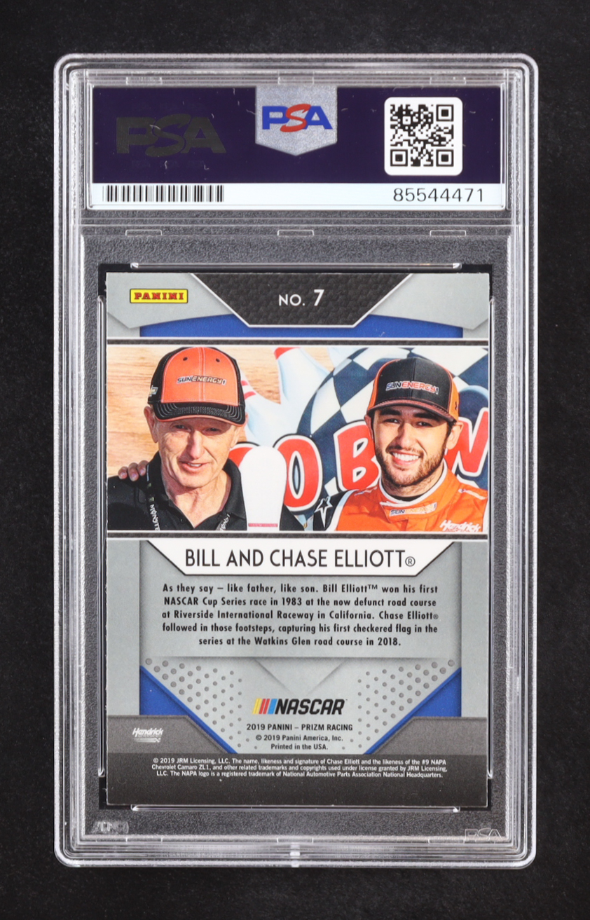 Bill Elliott & Chase Elliott Signed 2019 Panini Prizm #7B VAR (PSA) at PristineAuction.com Bill Elliott & Chase Elliott Signed 2019 Panini Prizm #7B VAR (PSA) at PristineAuction.com