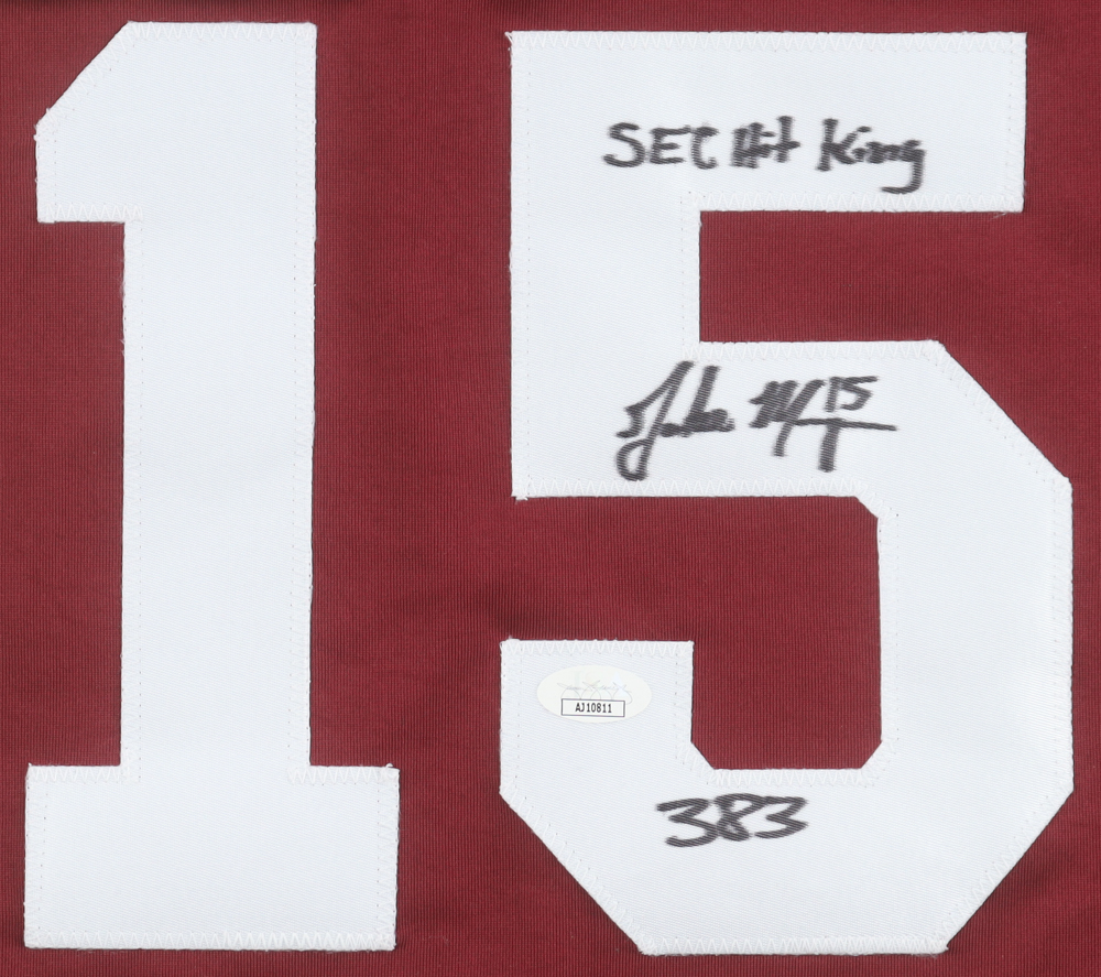Jake Mangum Signed Jersey Inscribed "SEC Hit King" & "383" (JSA) at PristineAuction.com Jake Mangum Signed Jersey Inscribed "SEC Hit King" & "383" (JSA) at PristineAuction.com