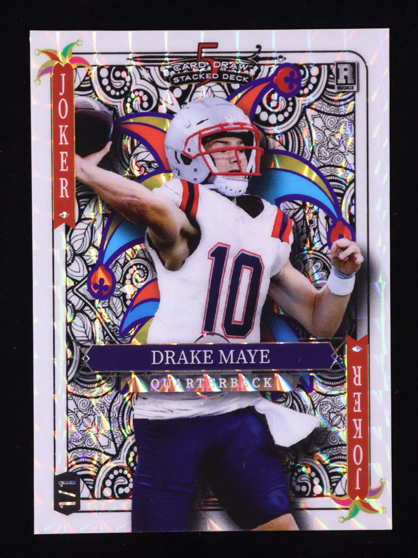 Drake Maye 2024 Wild Card 5 Card Draw Stacked Deck Joker White Mosaic #SDPJ-DMN #1/1 RC at PristineAuction.com Drake Maye 2024 Wild Card 5 Card Draw Stacked Deck Joker White Mosaic #SDPJ-DMN #1/1 RC at PristineAuction.com