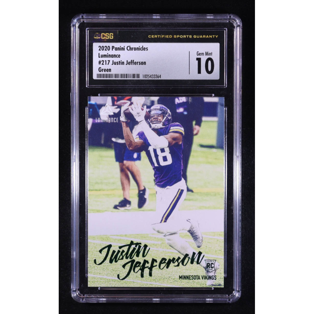 Justin Jefferson 2020 Panini Luminance Green #217 Chronicles RC (CSG 10) at PristineAuction.com
