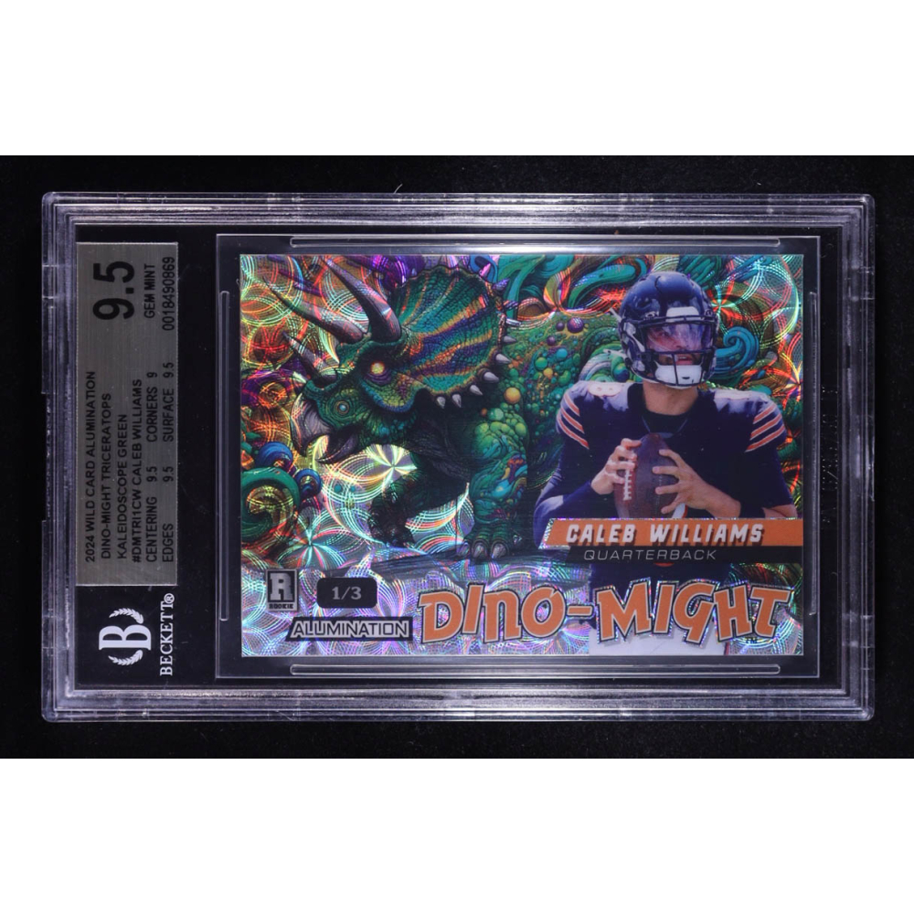 Caleb Williams 2024 Wild Card Alumination Dino-Might Triceratops Kaleidoscope Green #DMTRI1CW #1/3 RC (BGS 9.5) at PristineAuction.com
