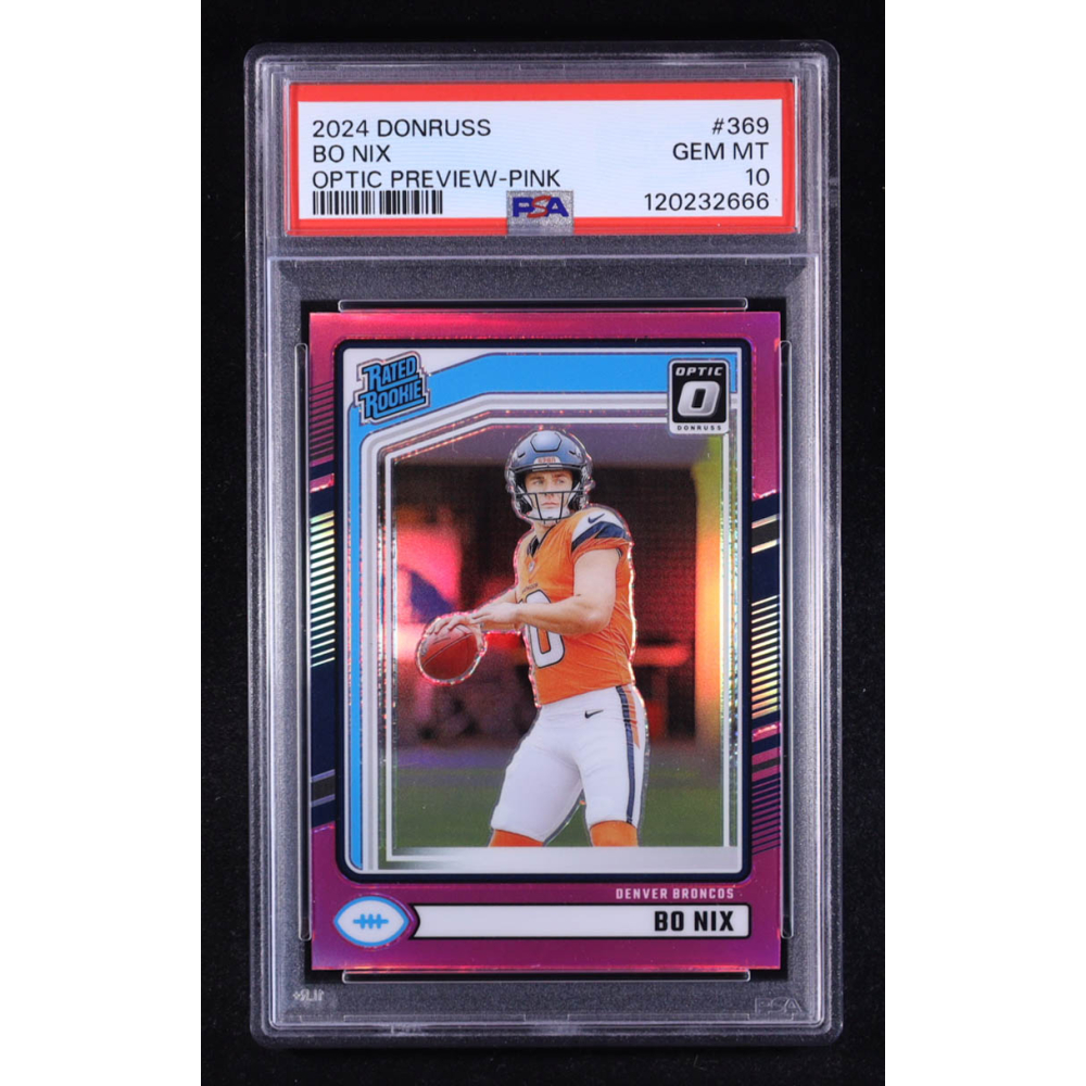 Bo Nix 2024 Donruss Optic Rated Rookies Preview Pink #369 RC (PSA 10) at PristineAuction.com