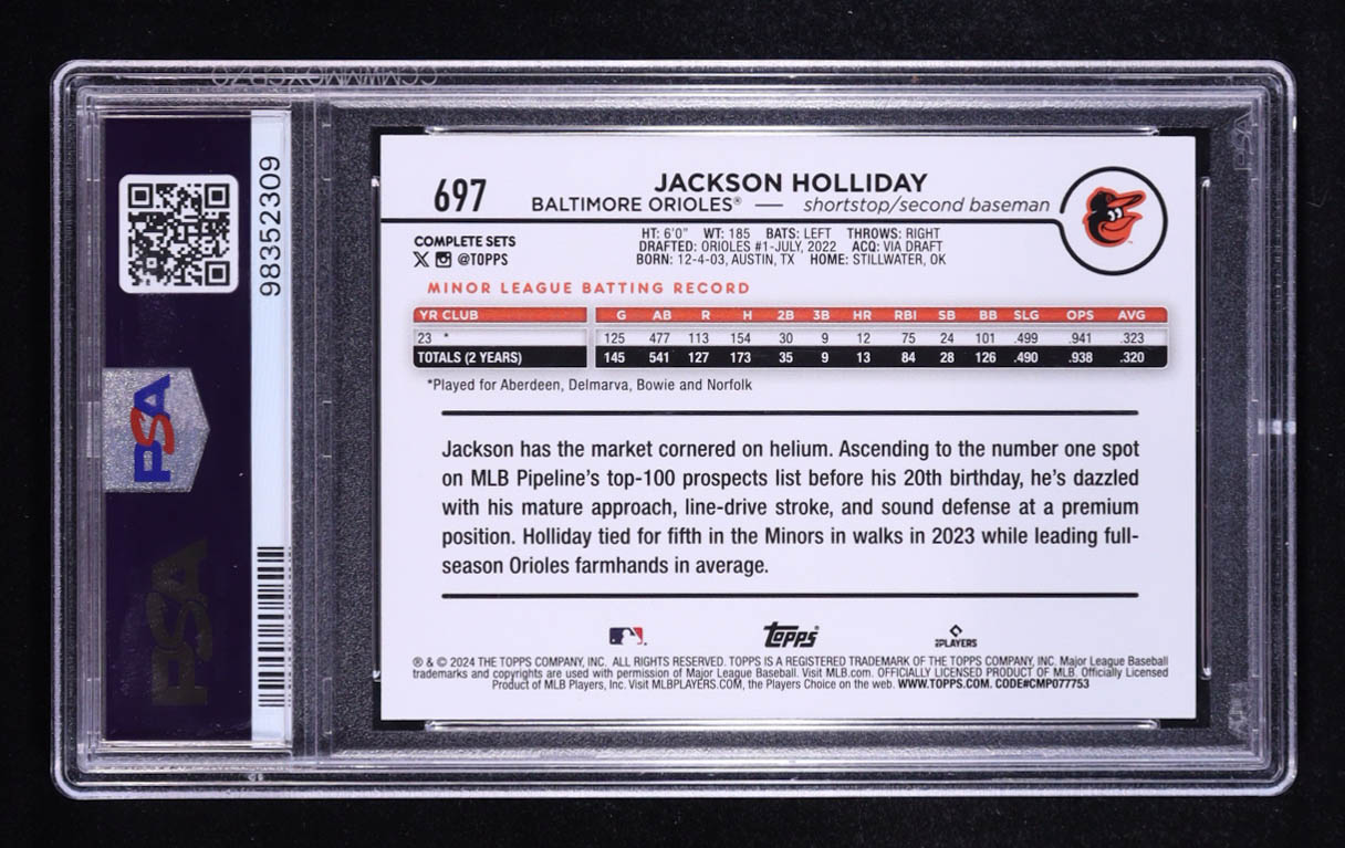 Jackson Holliday 2024 Topps Factory Set All-Star Game Variations #697 RC (PSA 10) at PristineAuction.com Jackson Holliday 2024 Topps Factory Set All-Star Game Variations #697 RC (PSA 10) at PristineAuction.com