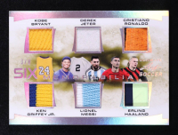 Kobe Bryant / Ken Griffey Jr. / Derek Jeter / Lionel Messi / Cristiano Ronaldo / Erling Haaland 2022 Leaf Ultimate Soccer Ultimate Six Memorabilia Platinum #USM3 #3/8 at PristineAuction.com