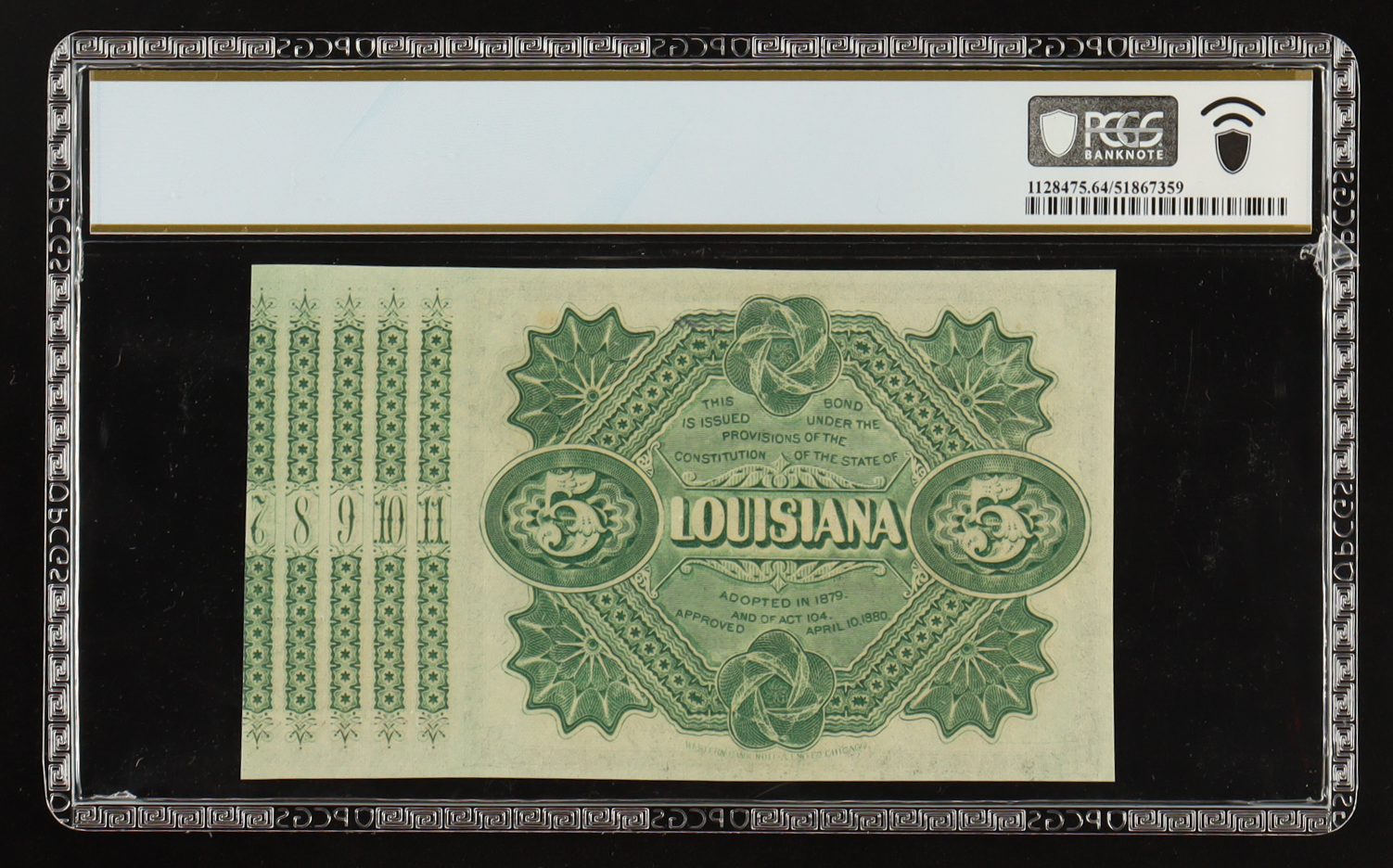 1871-78 (1880) "Baby Bond" State of Louisiana, Baton Rouge Interest-Bearing Note - Stamped & Signed w/ Coupons (PCGS Choice Unc 64) at PristineAuction.com 1871-78 (1880) "Baby Bond" State of Louisiana, Baton Rouge Interest-Bearing Note - Stamped & Signed w/ Coupons (PCGS Choice Unc 64) at PristineAuction.com