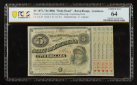 1871-78 (1880) "Baby Bond" State of Louisiana, Baton Rouge Interest-Bearing Note - Stamped & Signed w/ Coupons (PCGS Choice Unc 64) at PristineAuction.com