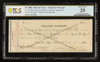 1862 Texas $5 Treasury Warrant, Civil Service - 2nd Line "approved" Printed Q, Cr-TX-16A (PCGS Very Fine 25) at PristineAuction.com