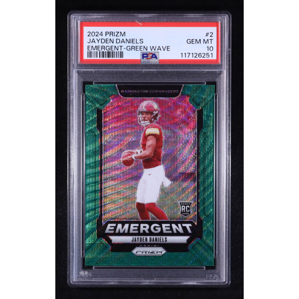 Jayden Daniels 2024 Panini Prizm Emergent Prizms Green Wave #2 RC (PSA 10) at PristineAuction.com