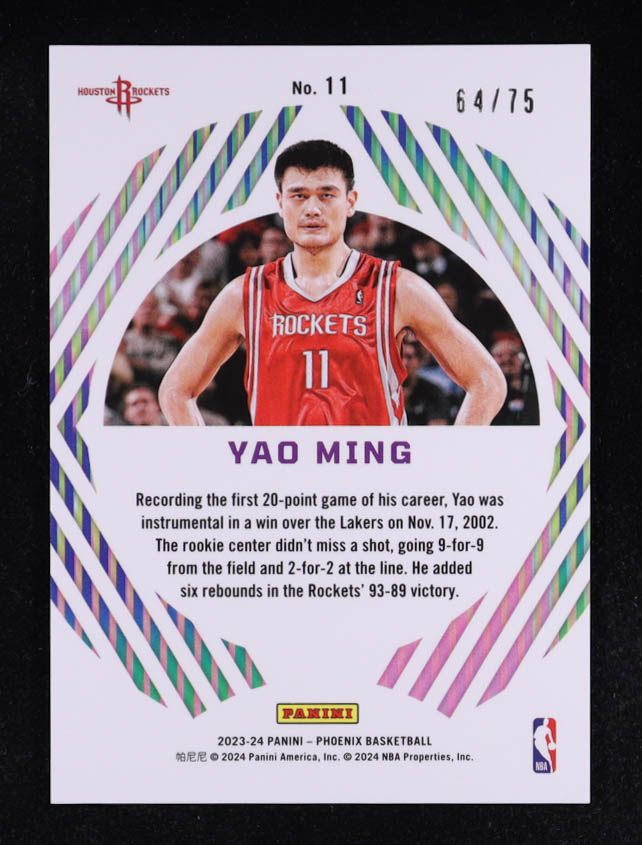 Yao Ming 2023-24 Panini Phoenix Mystique Purple #11 #64/75 at PristineAuction.com Yao Ming 2023-24 Panini Phoenix Mystique Purple #11 #64/75 at PristineAuction.com