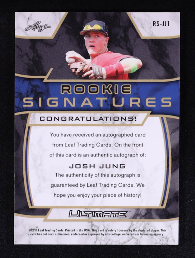 Josh Jung 2019 Leaf Ultimate Draft Rookie Signatures #RSJJ1 RC at PristineAuction.com Josh Jung 2019 Leaf Ultimate Draft Rookie Signatures #RSJJ1 RC at PristineAuction.com