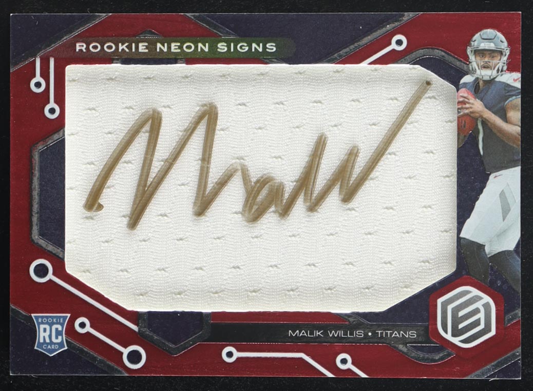 Malik Willis 2022 Panini Elements Rookie Neon Signs #RNS-MW RC #26/35 at PristineAuction.com Malik Willis 2022 Panini Elements Rookie Neon Signs #RNS-MW RC #26/35 at PristineAuction.com