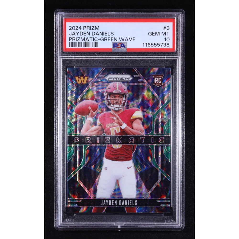 Jayden Daniels 2024 Panini Prizm Prizmatic Prizms Green Wave #3 RC (PSA 10) at PristineAuction.com