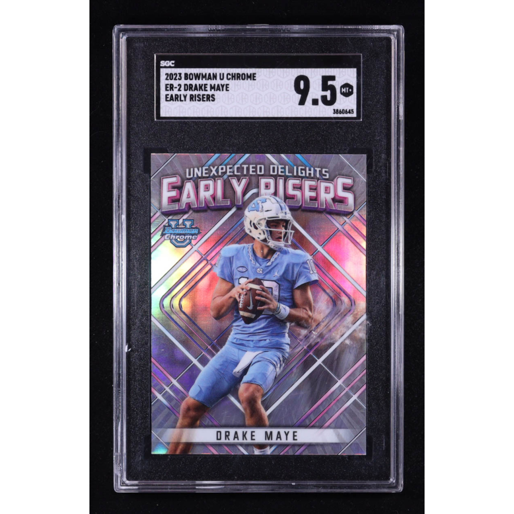 Drake Maye 2023 Bowman Chrome University Unexpected Delights Early Risers #ER2 RC (SGC 9.5) at PristineAuction.com