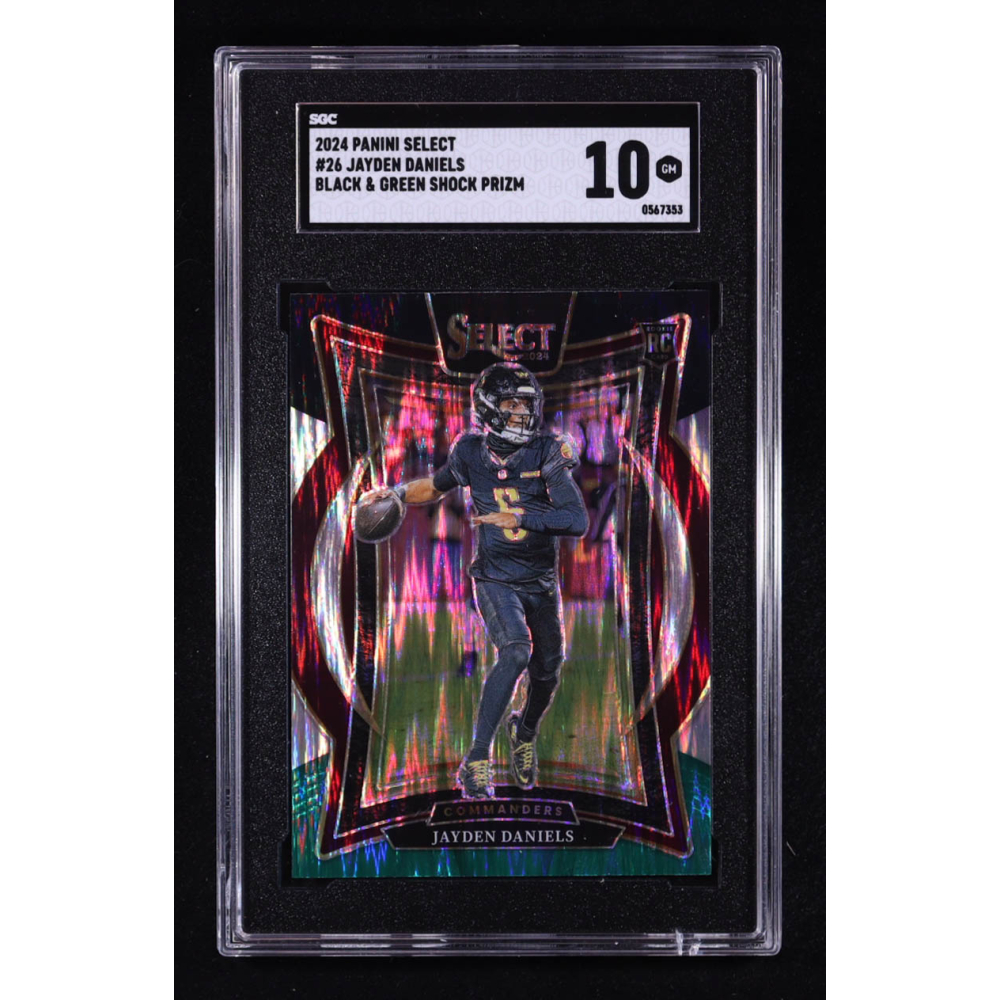 Jayden Daniels 2024 Select Prizm Black and Green Shock #26 RC (SGC 10) at PristineAuction.com