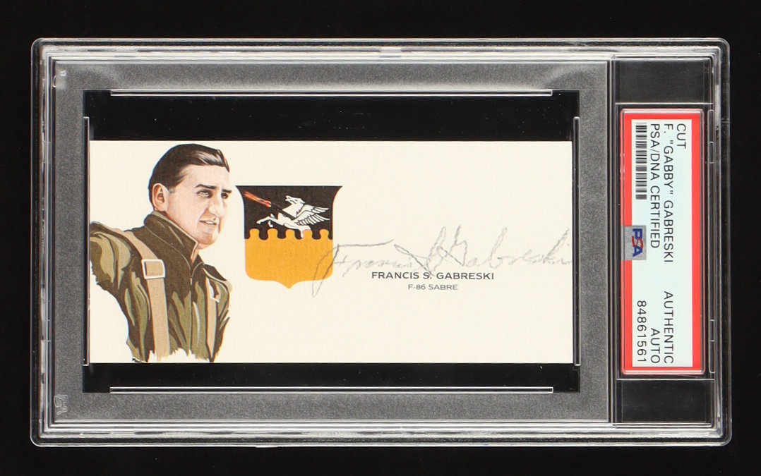 Francis "Gabby" Gabreski Signed Cut With Portrait Art (PSA) at PristineAuction.com Francis "Gabby" Gabreski Signed Cut With Portrait Art (PSA) at PristineAuction.com
